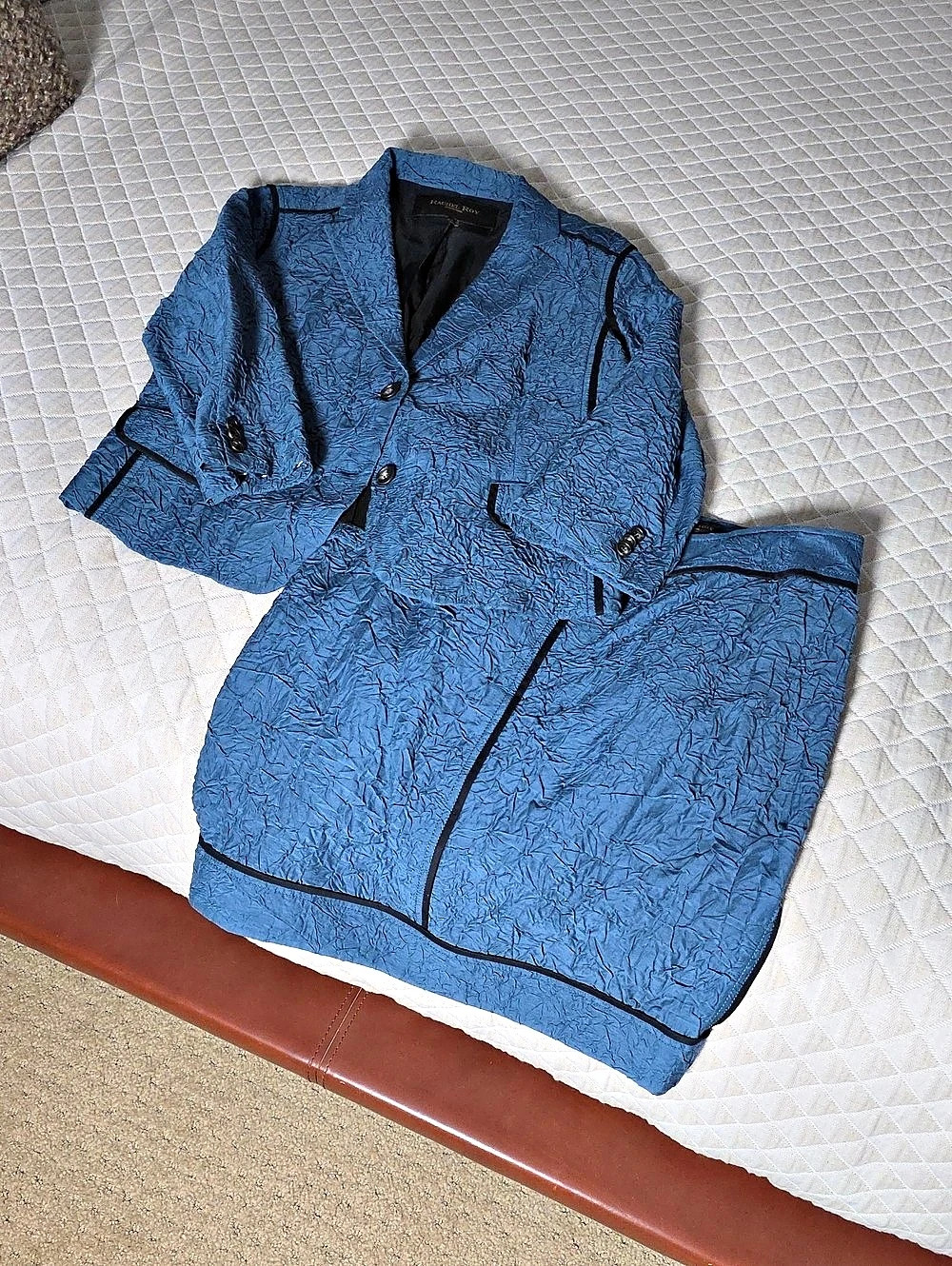 Rachel Roy Blue "Crinkle" Textured Skirt Suit Set